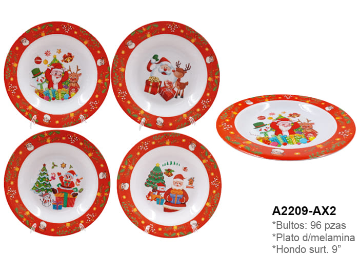 PLATO NAVIDEÑO SEMI HONDO DOCENA