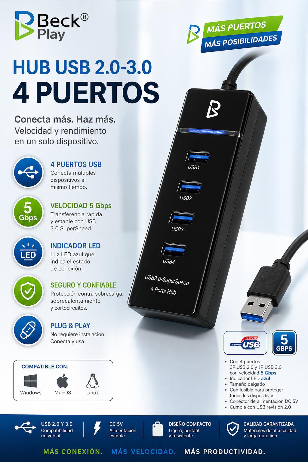 Regleta USB 4 puertos