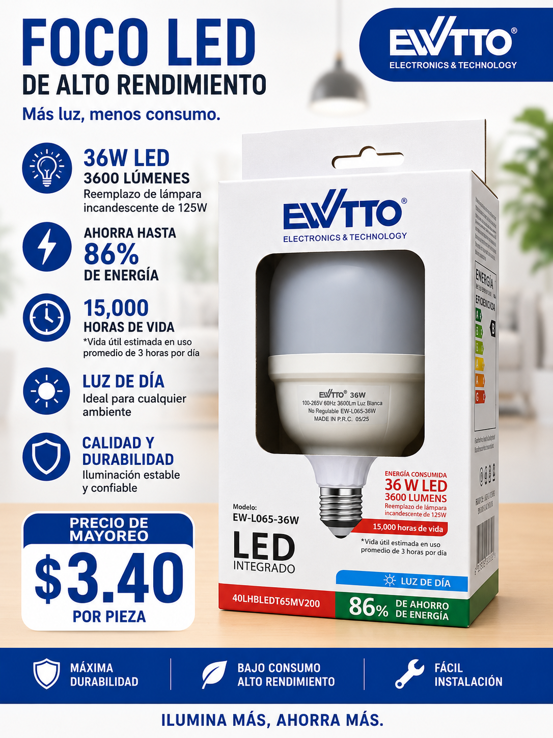 Foco led 36w Ewtto