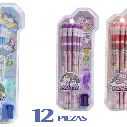 SET LAPIZ UNICORNIO X12
