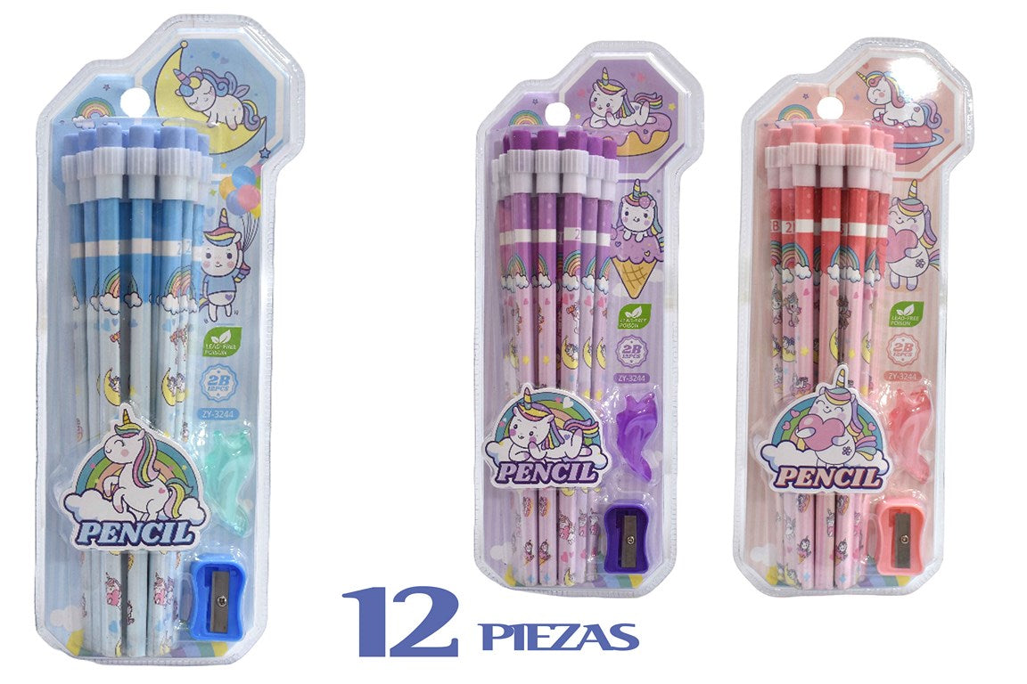 SET LAPIZ UNICORNIO X12