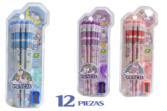 SET LAPIZ UNICORNIO X12