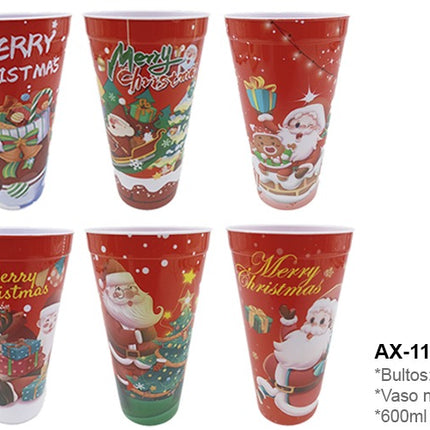 1109 VASO PLASTICO NAVIDEÑO DOCENA