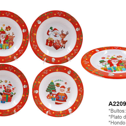 PLATO NAVIDEÑO SEMI HONDO DOCENA