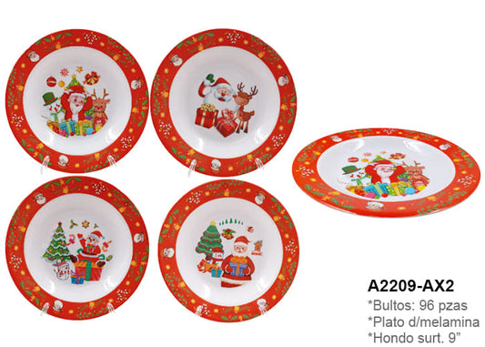 PLATO NAVIDEÑO SEMI HONDO DOCENA