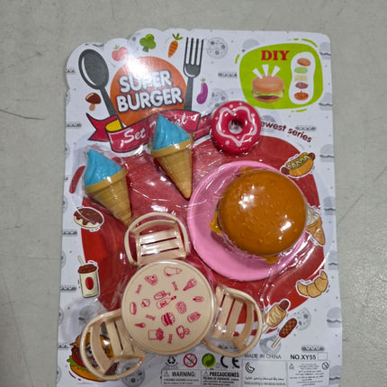 hamburguesa con mesa y silla en blister