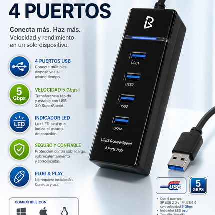 Regleta USB 4 puertos