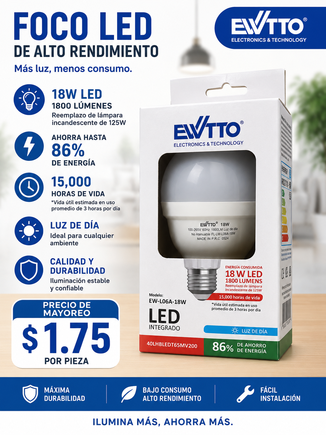 Foco led 18w Ewtto