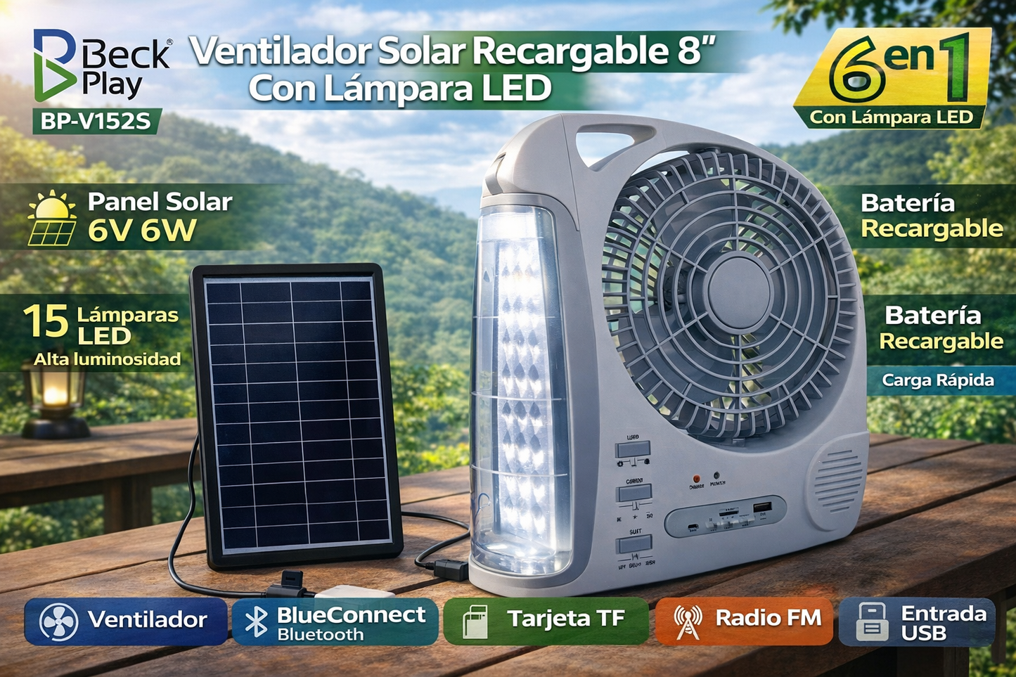 Ventilador, lampara y bocina Solar